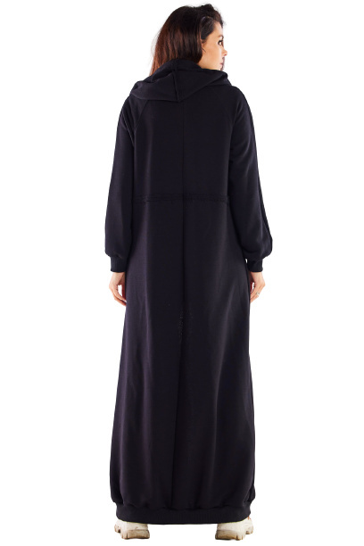 Bluza damska długa z kapturem rozpinana dresowa bawełna czarna